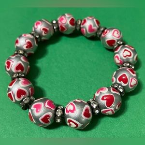 NWOT Angela Moore hearts silver red white   bracelet $65